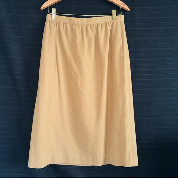 Bretton Place womens Vintage tan wool skirt lined midi length USA made Size 14 - Picture 2 of 11